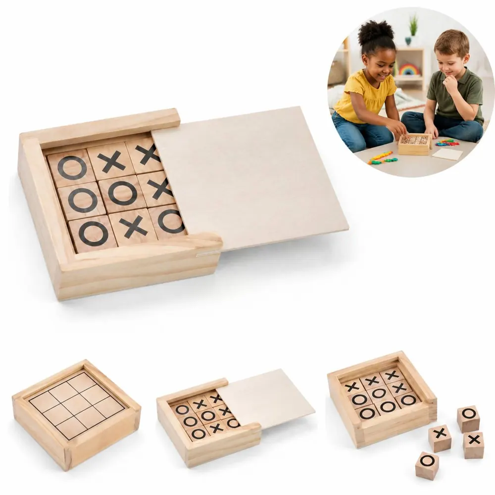 Classic Wooden Tic Tac Toe Game Set for Two Players 2