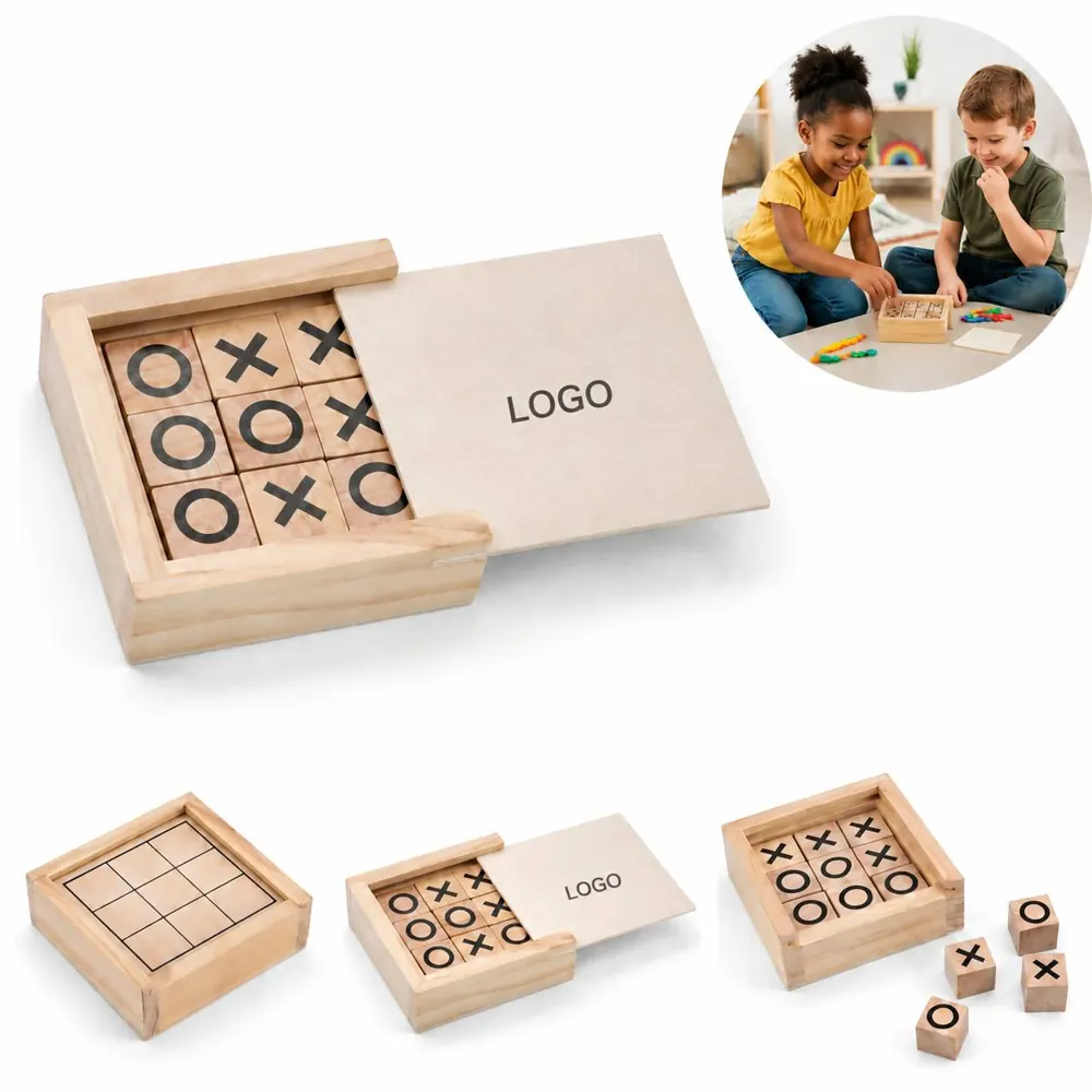 Classic Wooden Tic Tac Toe Game Set for Two Players