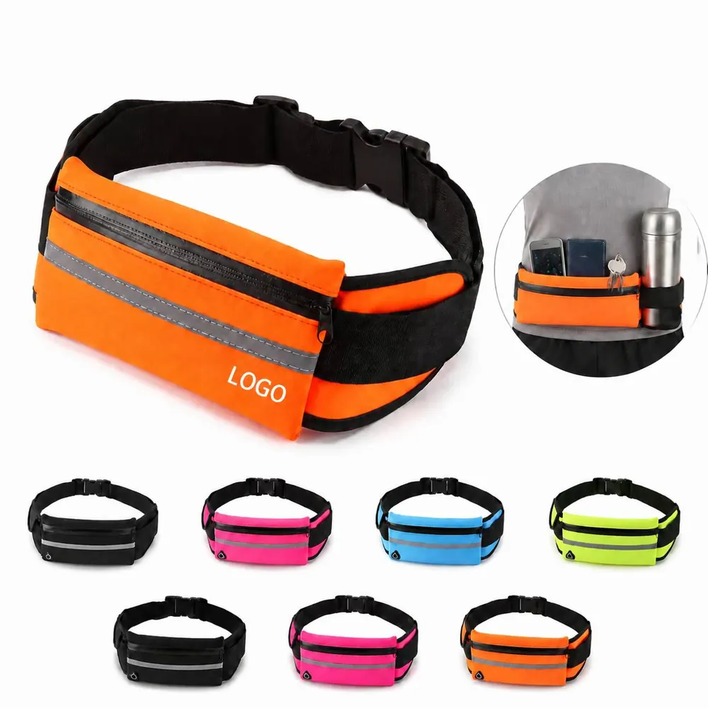 3-Pocket Running Belt Waist Pack with Reflective Accents