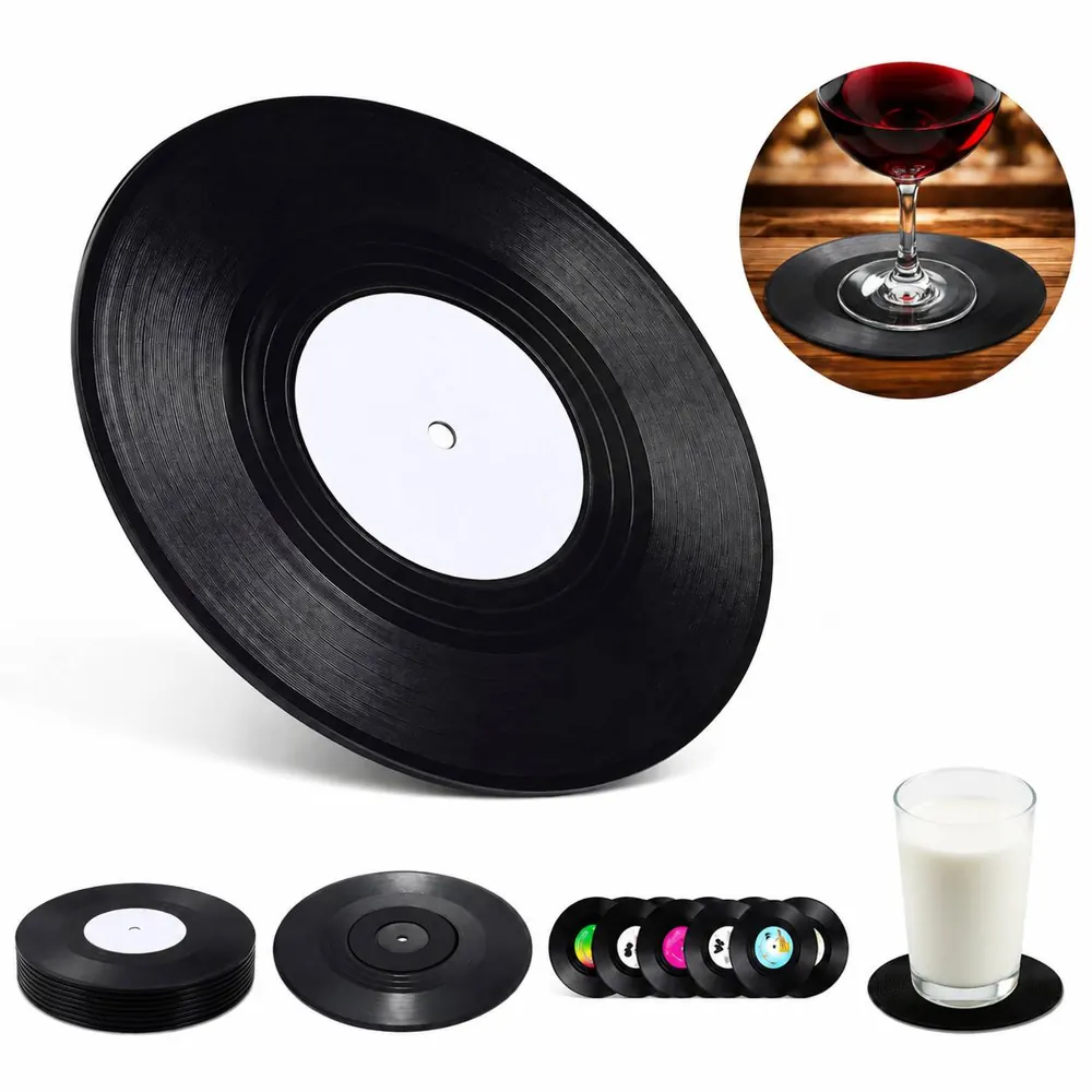 Retro Vinyl Record Coasters, Non-Slip Set for Drinks 2