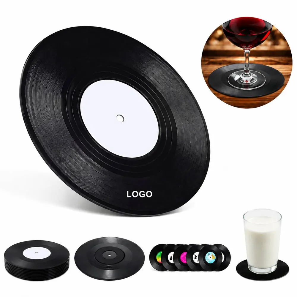 Retro Vinyl Record Coasters, Non-Slip Set for Drinks