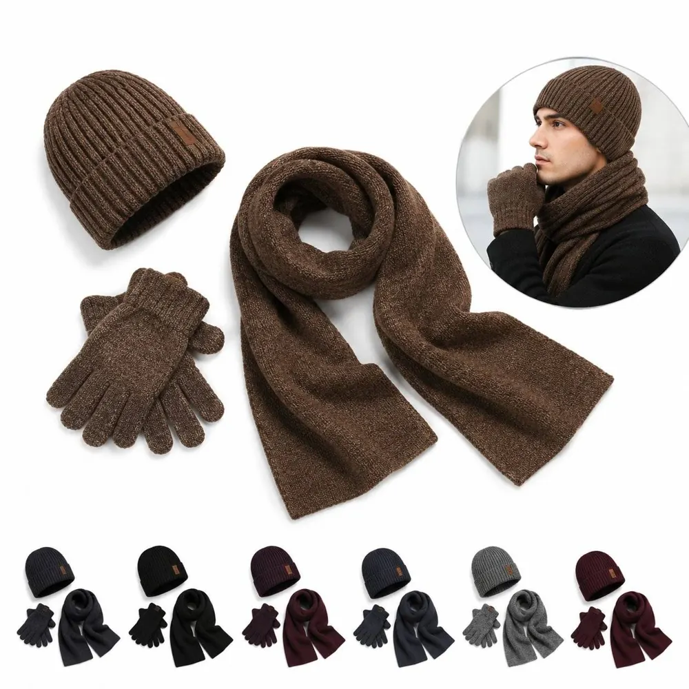 Winter Knit Hat Scarf Gloves Set for Warm Outdoor Wear 2