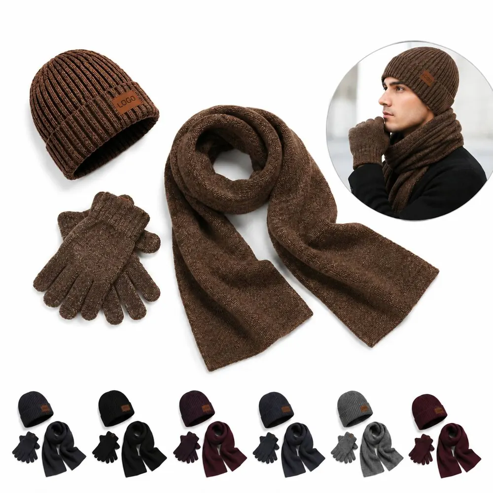 Winter Knit Hat Scarf Gloves Set for Warm Outdoor Wear