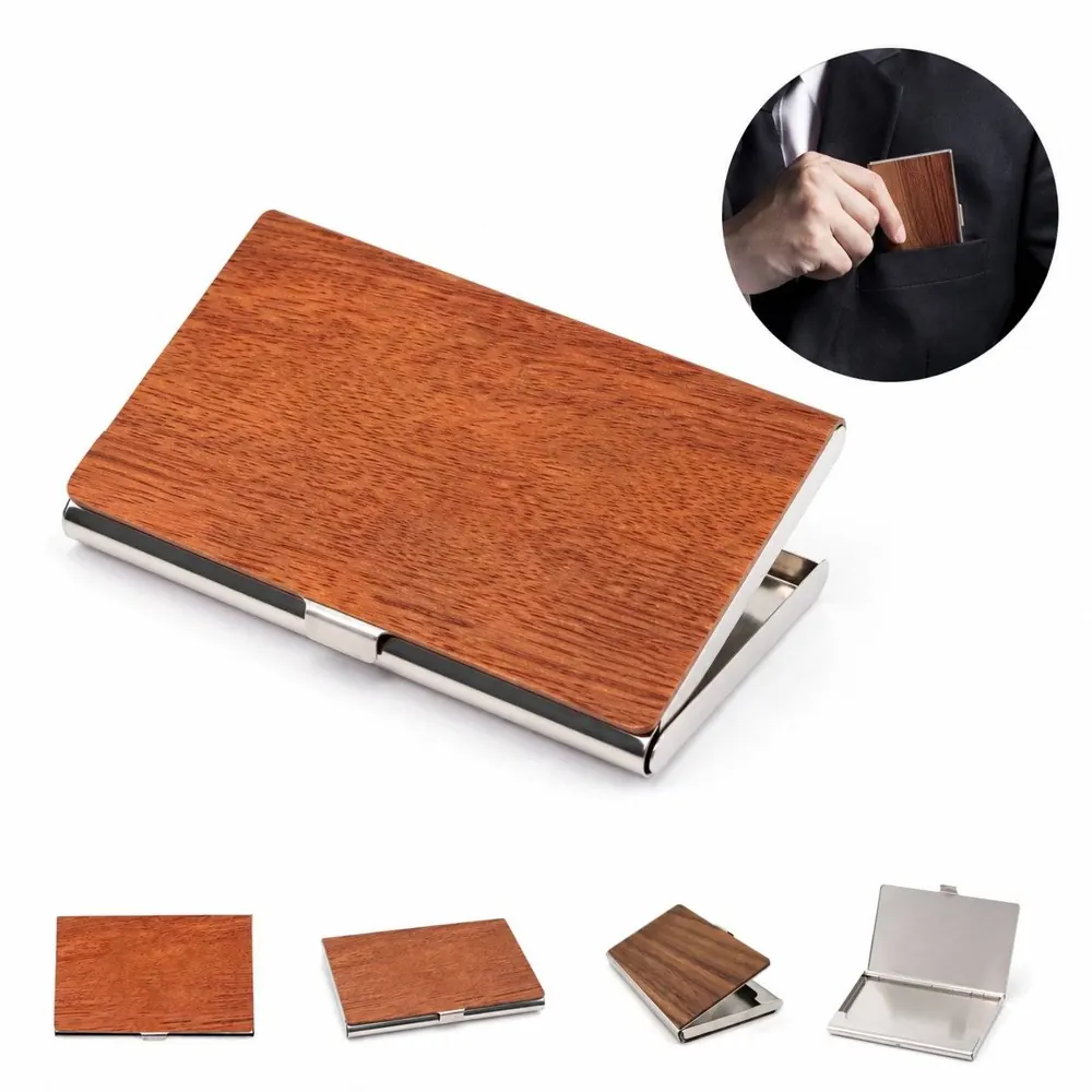 Engraved Wooden Business Card Holder for Desk Organizer 2