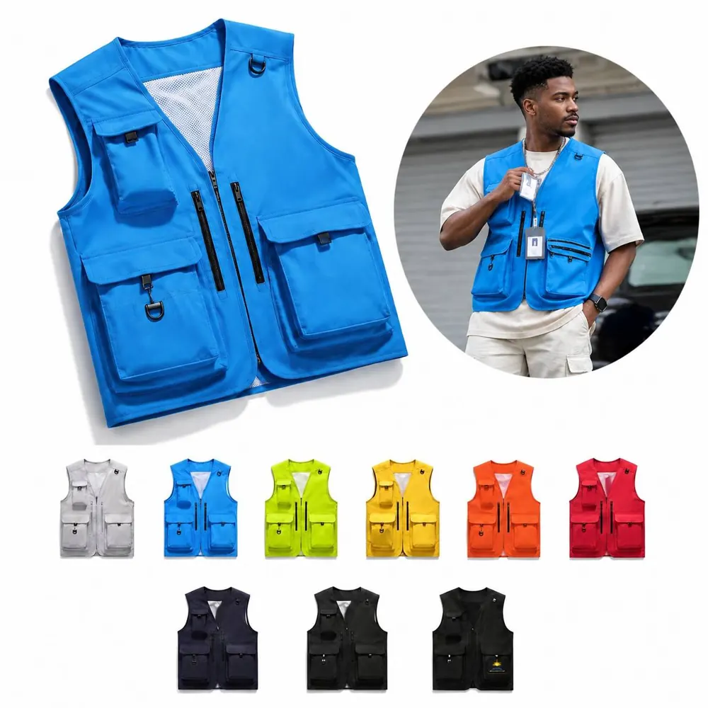 Men's Multi-Pocket Lightweight Utility Vest with Full Zipper 2