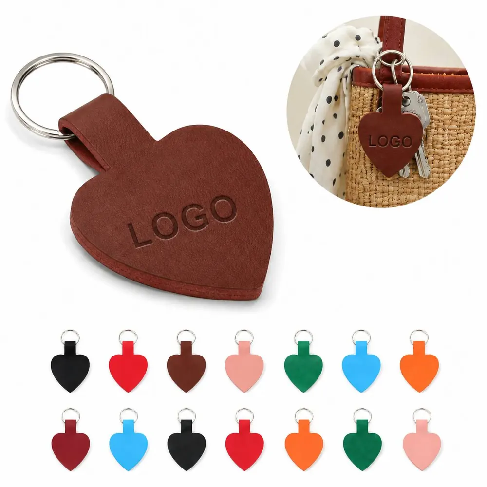 Heart PU Keychain with Secure Metal Ring for Keys and Bags