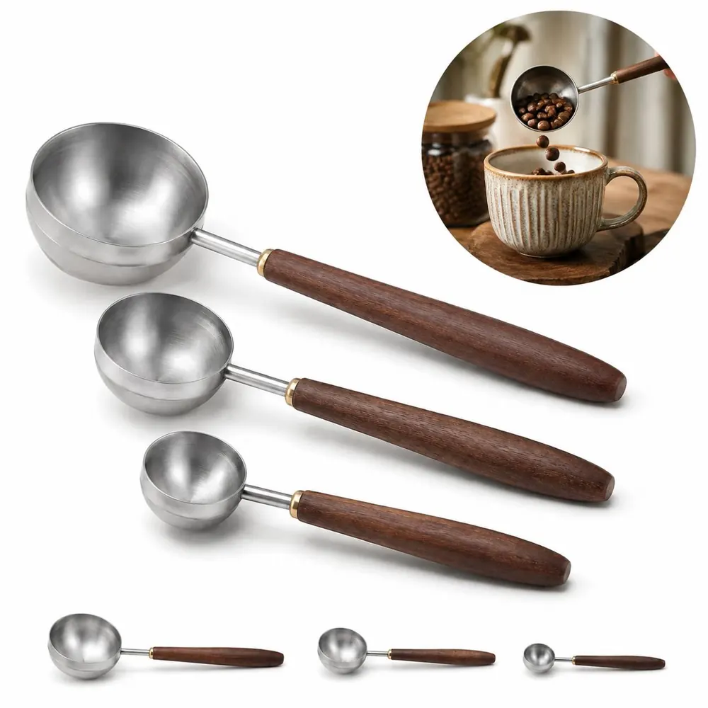 Walnut Handle Stainless Steel Coffee Scoop 1 Tbsp Measure 2