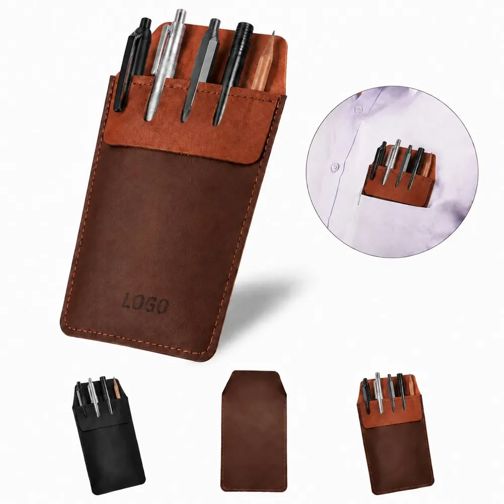 PU Leather Pen Pocket Protector with Multi-Slot Design