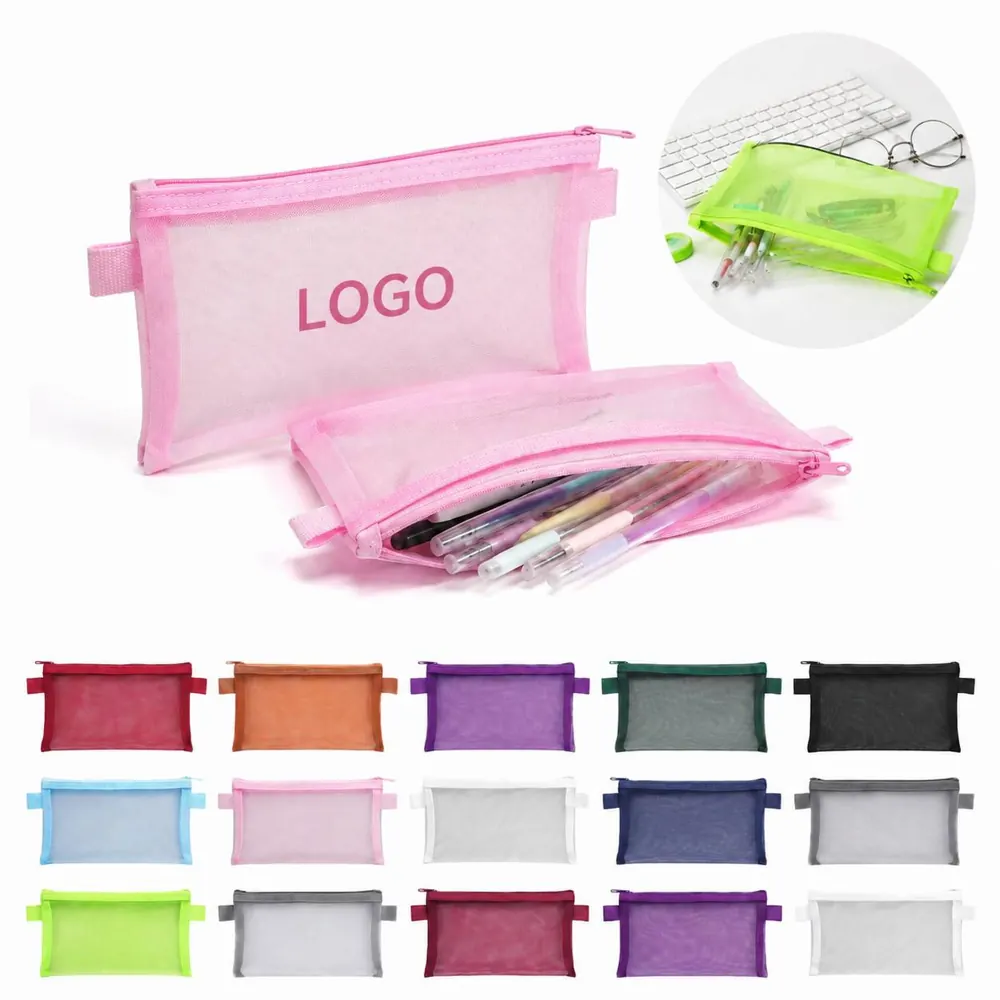 Transparent Mesh Pencil Case with Zipper for Pens