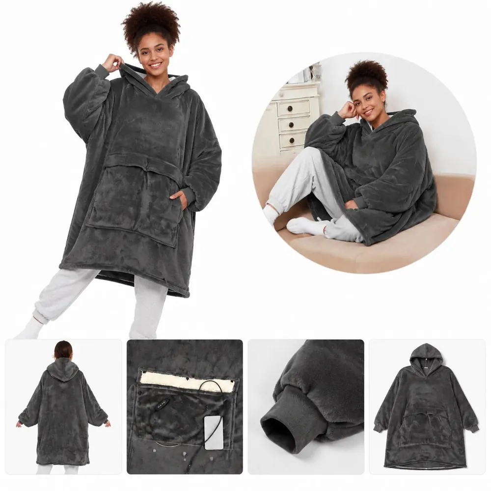 USB 3-Zone Heated Hooded Blanket with Auto Shut-Off 2