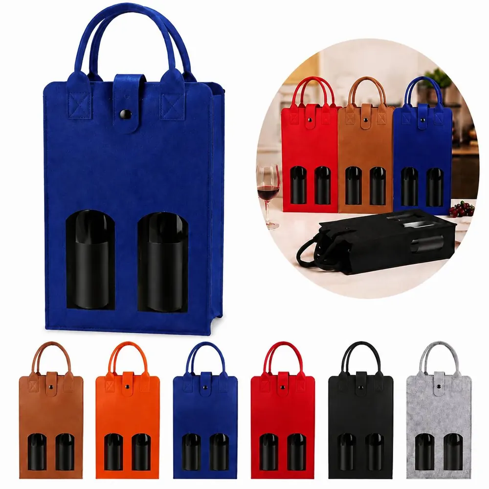 Customizable Felt Wine Bag for Two Bottles with Handle 2