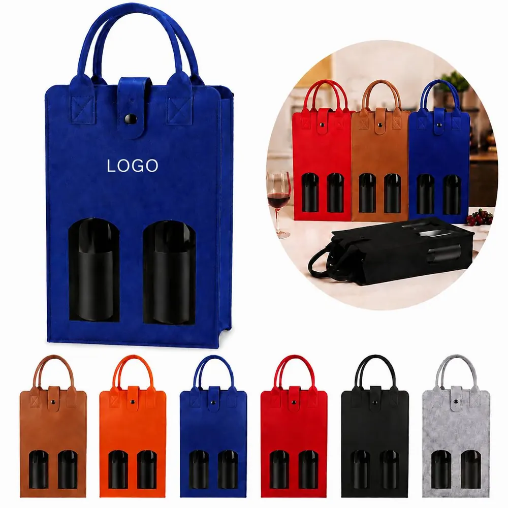 Customizable Felt Wine Bag for Two Bottles with Handle
