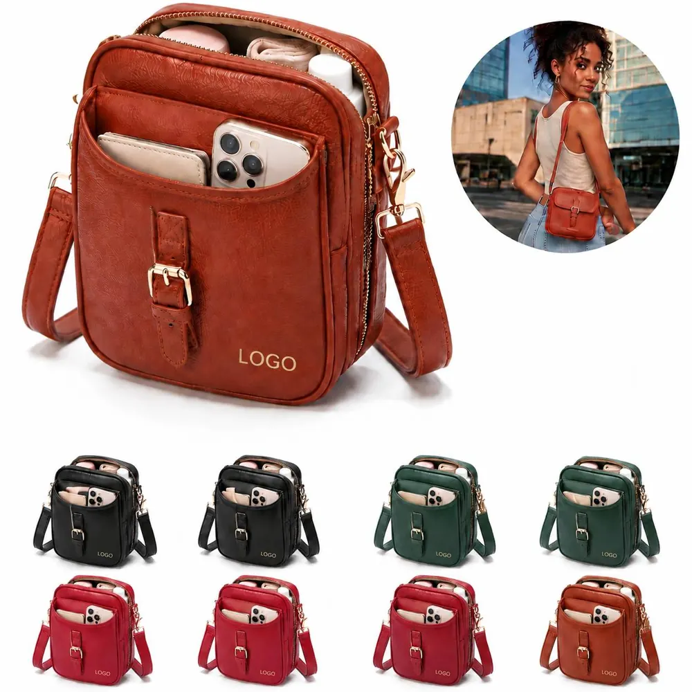 RFID Anti-theft Crossbody Leather Bag with Hidden Zipper