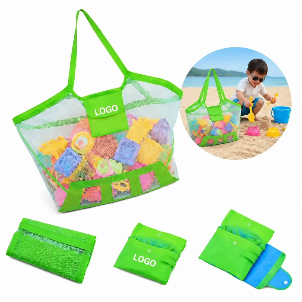 Foldable Mesh Beach Toy Bag with Drawstring
