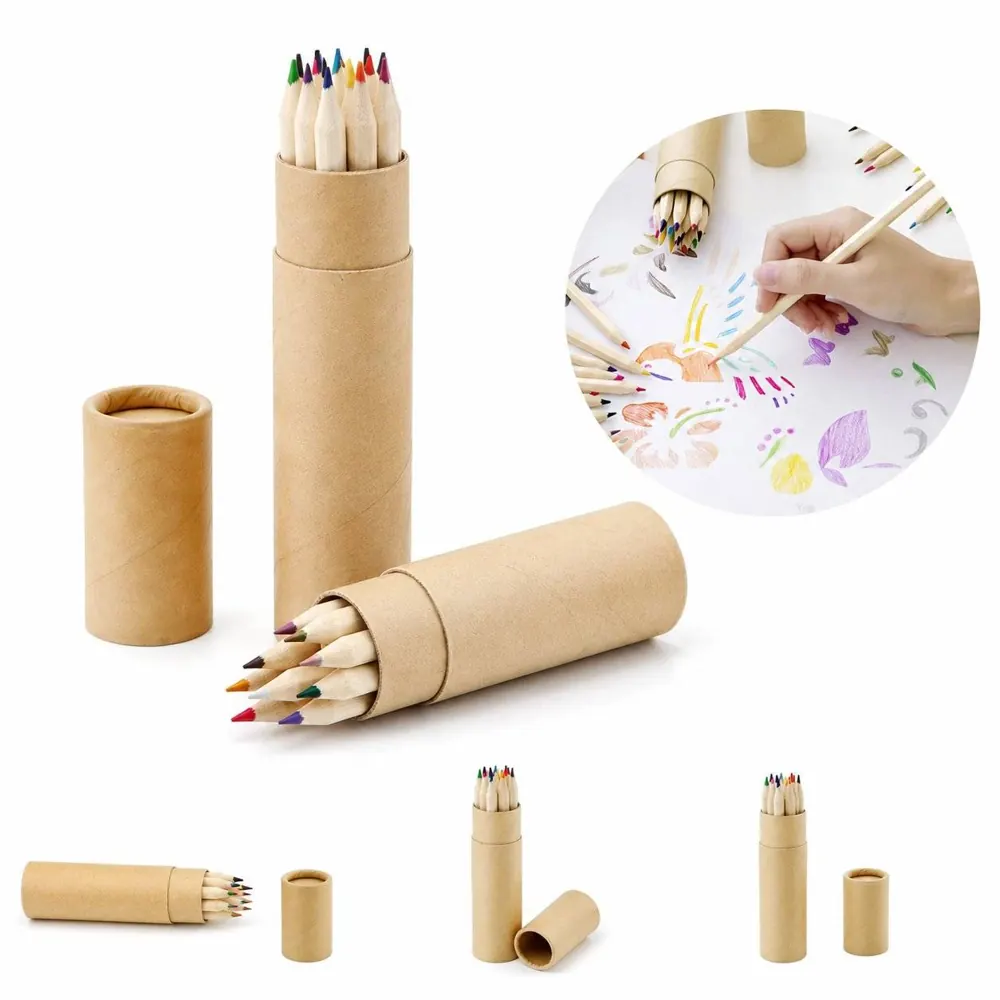 12 Colored Pencils in Natural Wood Storage Box 2