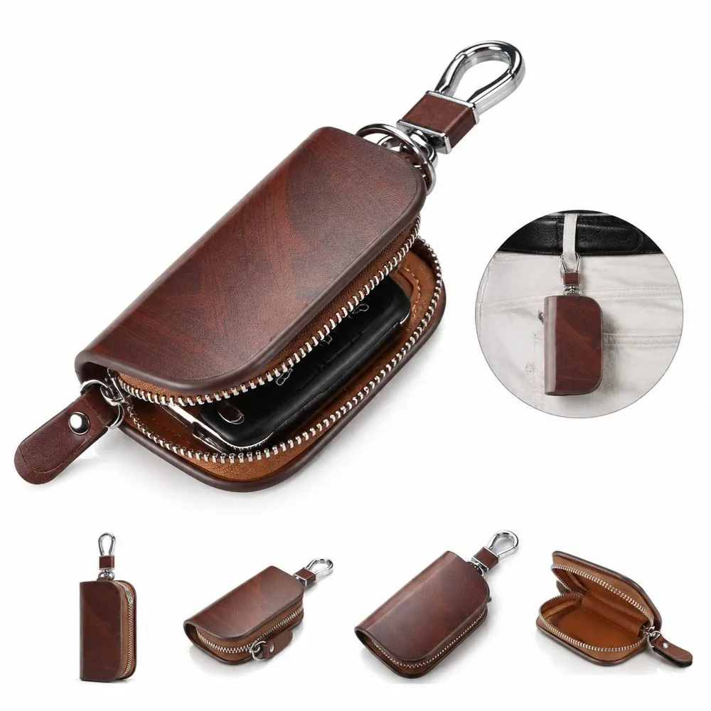 PU Leather Key Fob Case with Zipper Protection 2