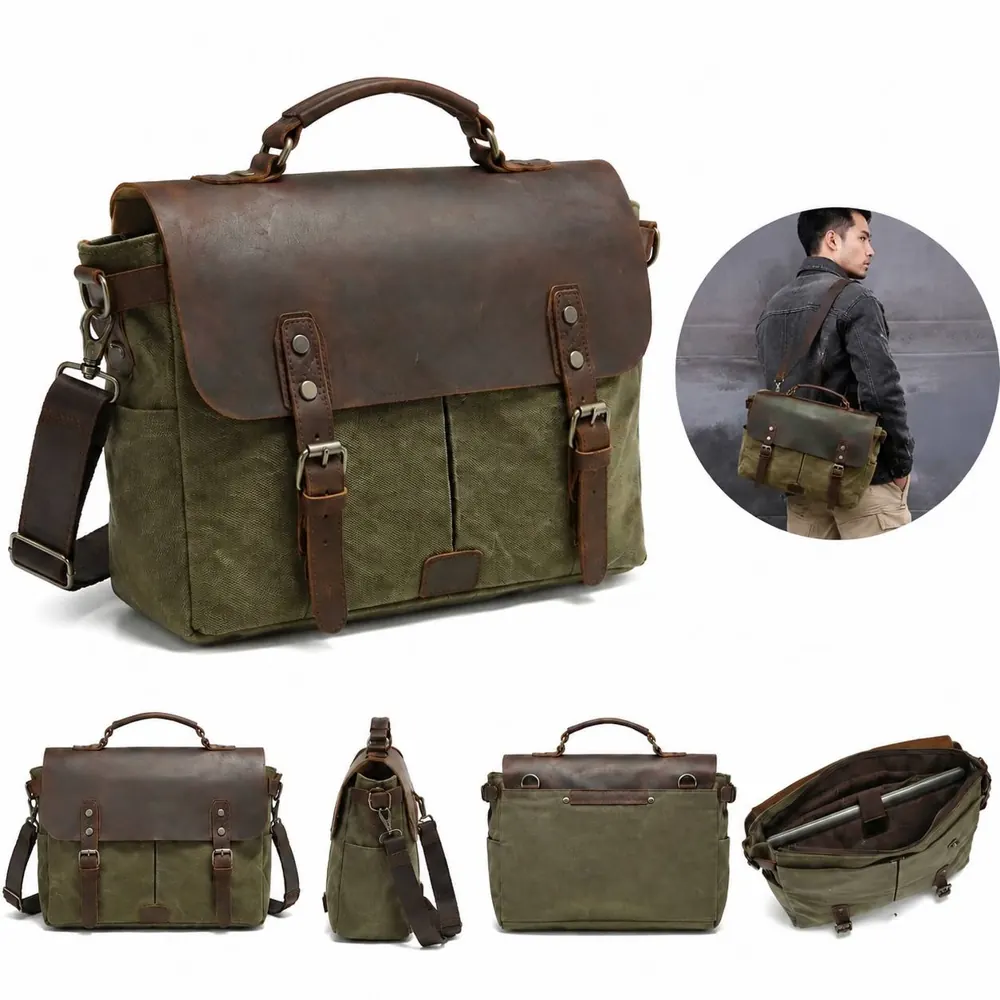 Men's Vintage Patchwork Briefcase Laptop Bag 15.6 Inch 2