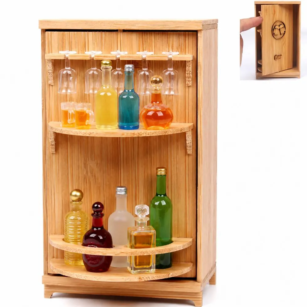 Wooden Rotating Mini Bar Toy Set with Wine Accessories 2