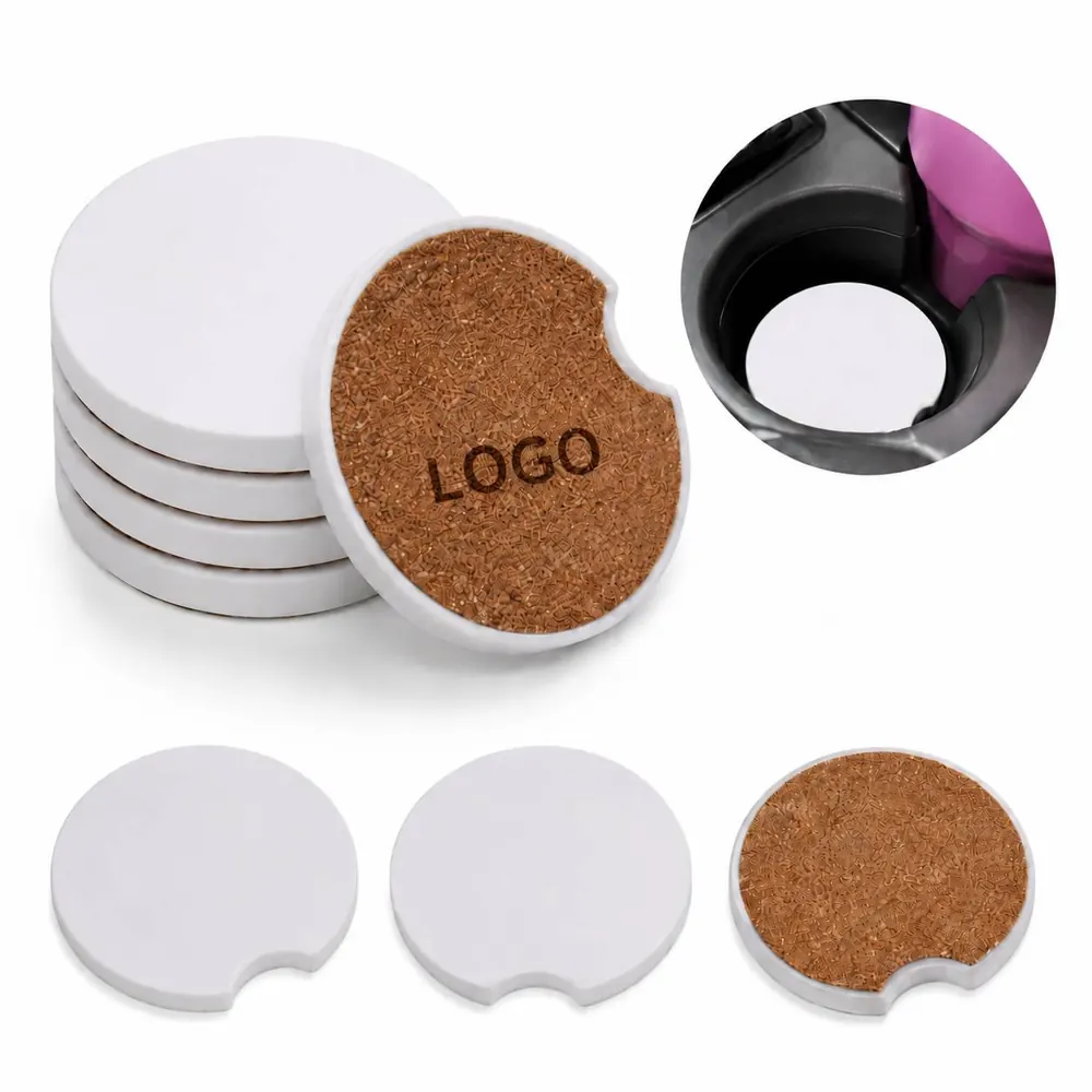 Absorbent Ceramic Car Coaster with Non-Slip Cork Base