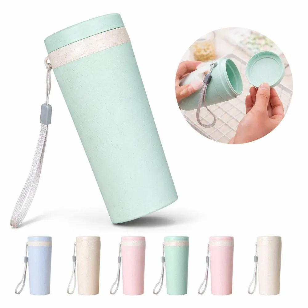 Eco Wheat Straw Water Bottle with Leak-Proof Lid 2