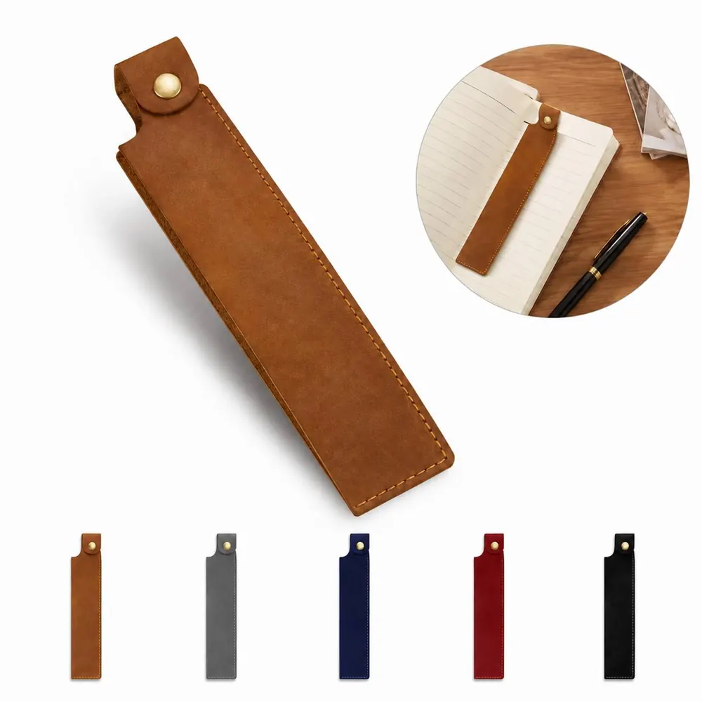 Slim PU Leather Pen Pencil Case with Zipper, Portable 2