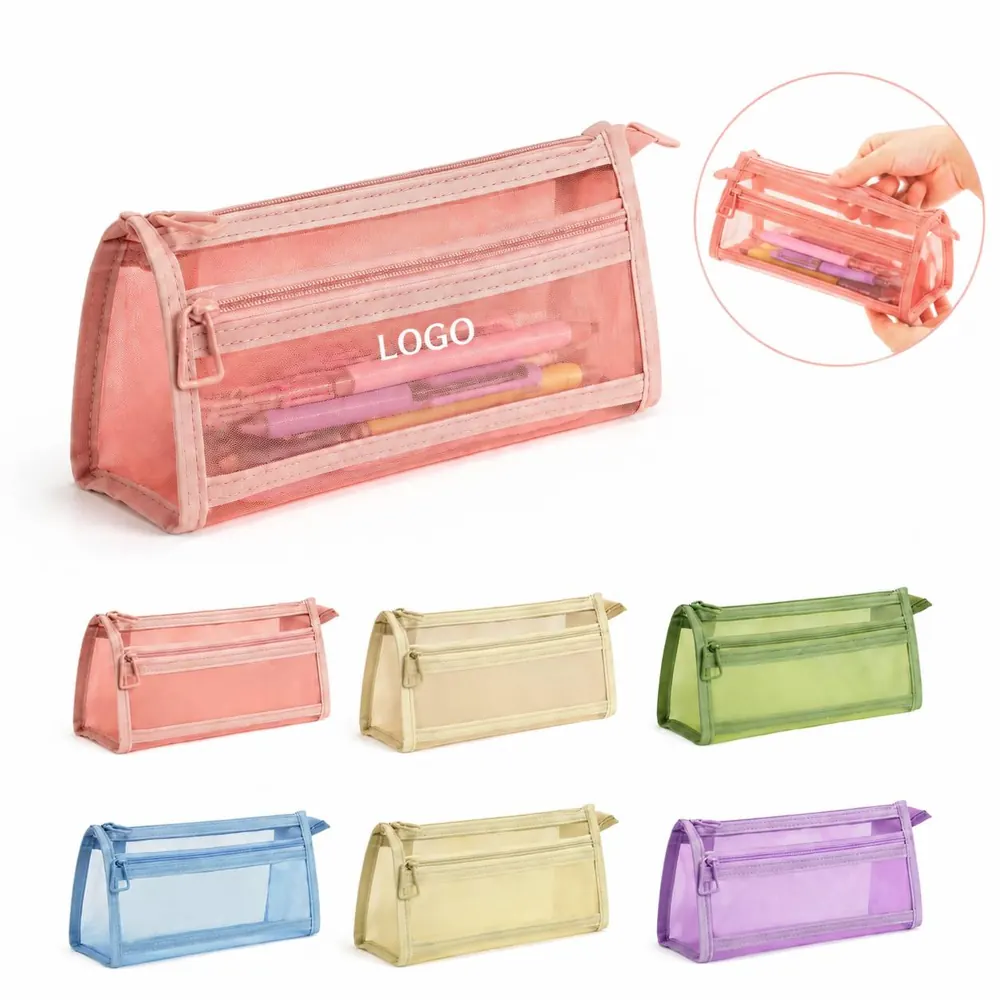 Transparent Mesh Pencil Case, Large Capacity Durable Storage