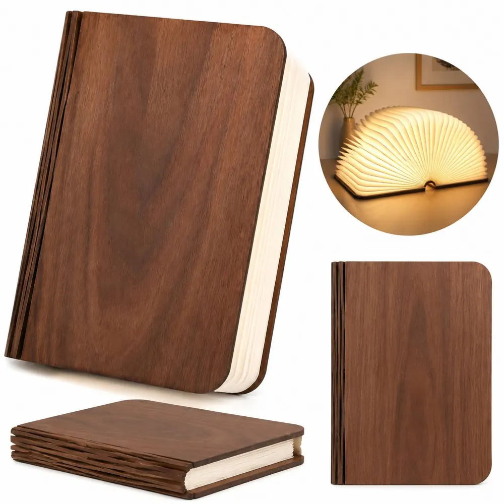 Folding Magnetic Wooden Book Night Light with Adjustable 2