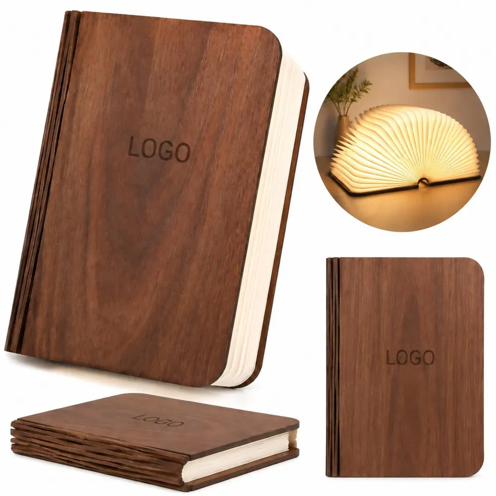 Folding Magnetic Wooden Book Night Light with Adjustable