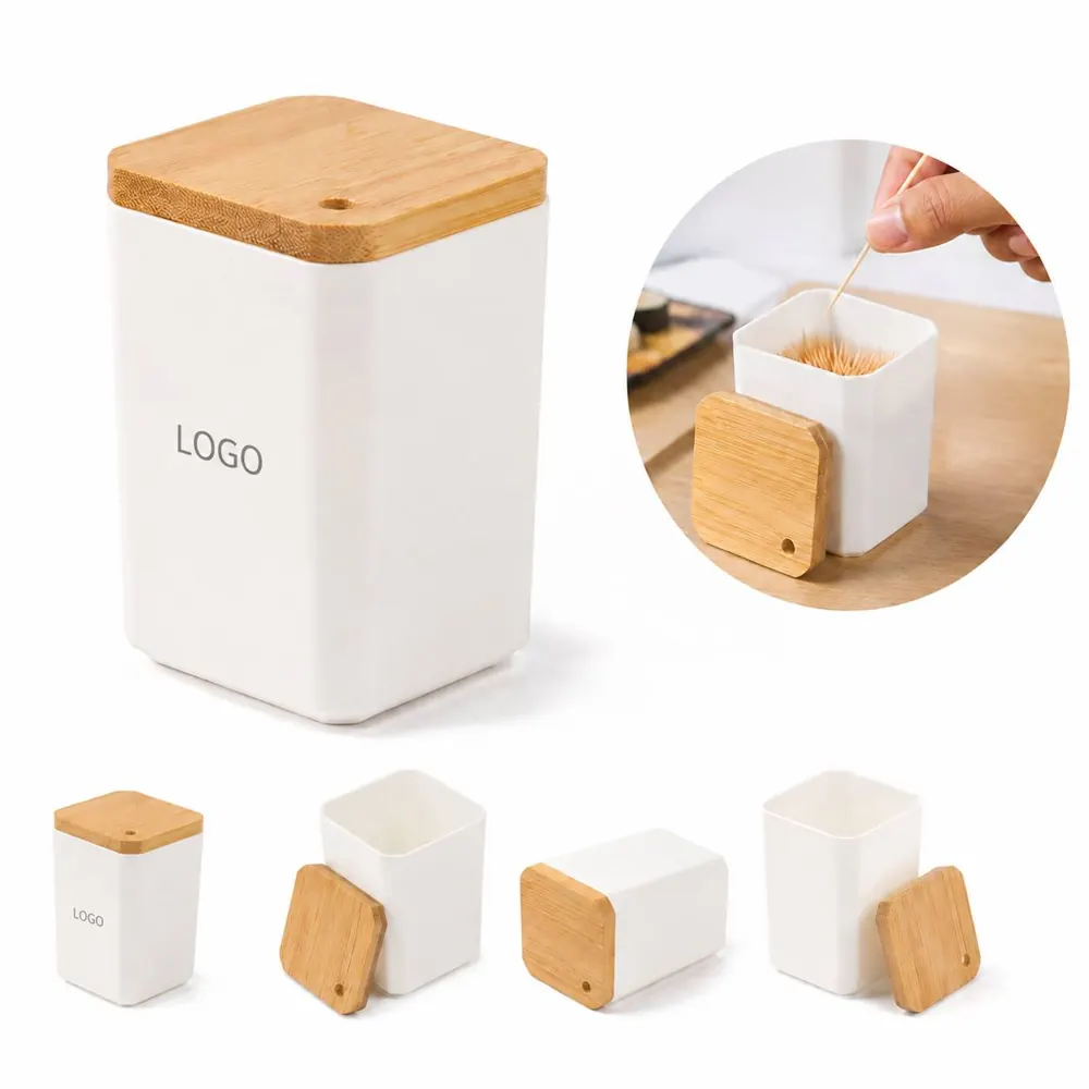 Wood Lid Plastic Toothpick Dispenser for Kitchen Countertop