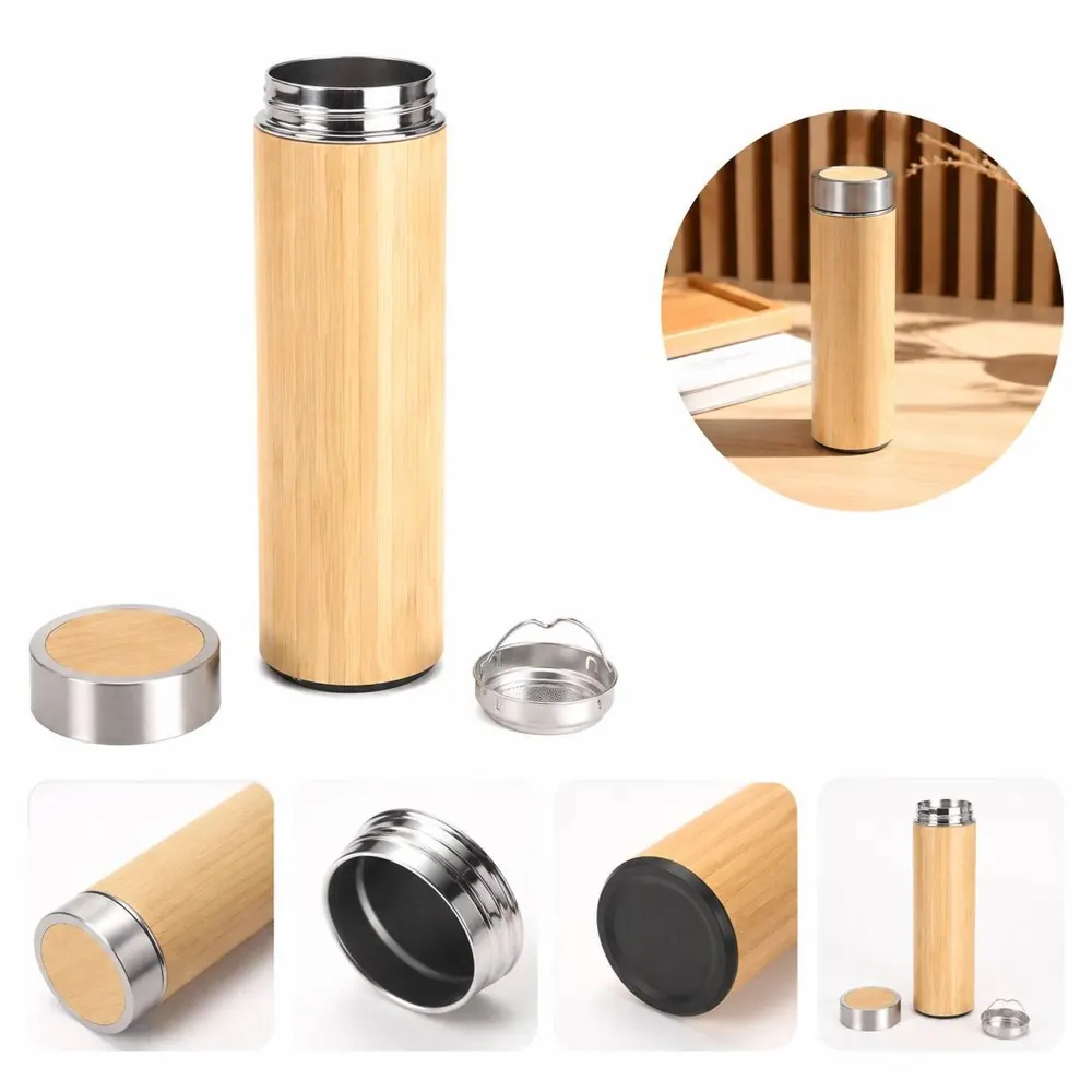 16OZ Bamboo Vacuum Insulated Water Bottle Leak-Proof 2