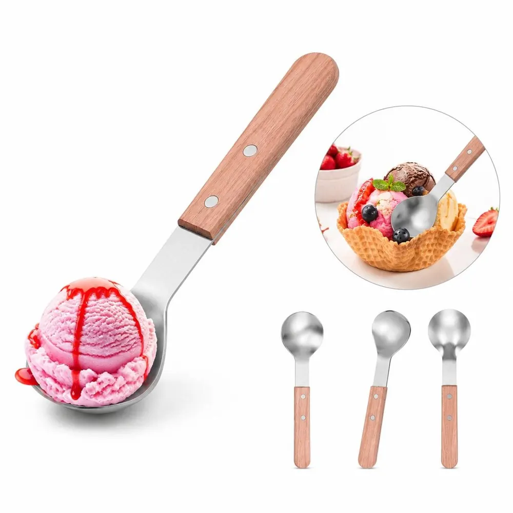 Stainless Steel Ice Cream Scoop, 9.1 Inch Wood Handle 2