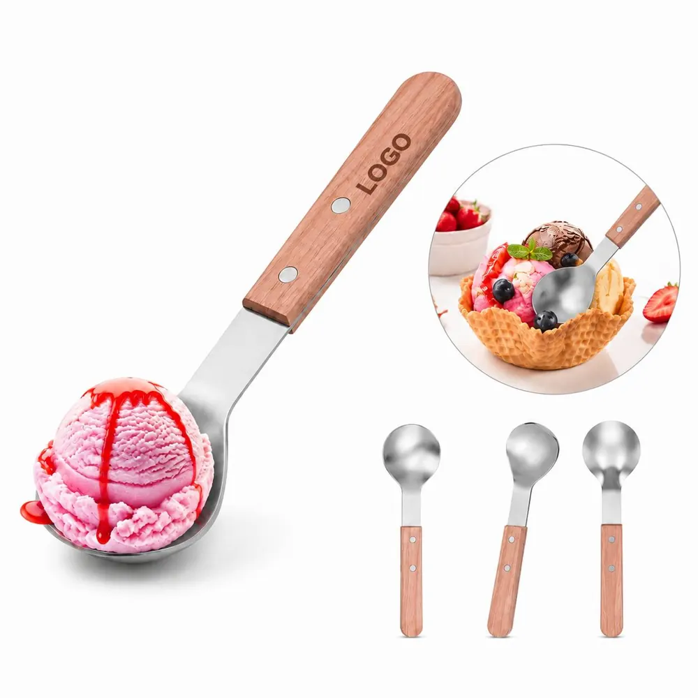 Stainless Steel Ice Cream Scoop, 9.1 Inch Wood Handle