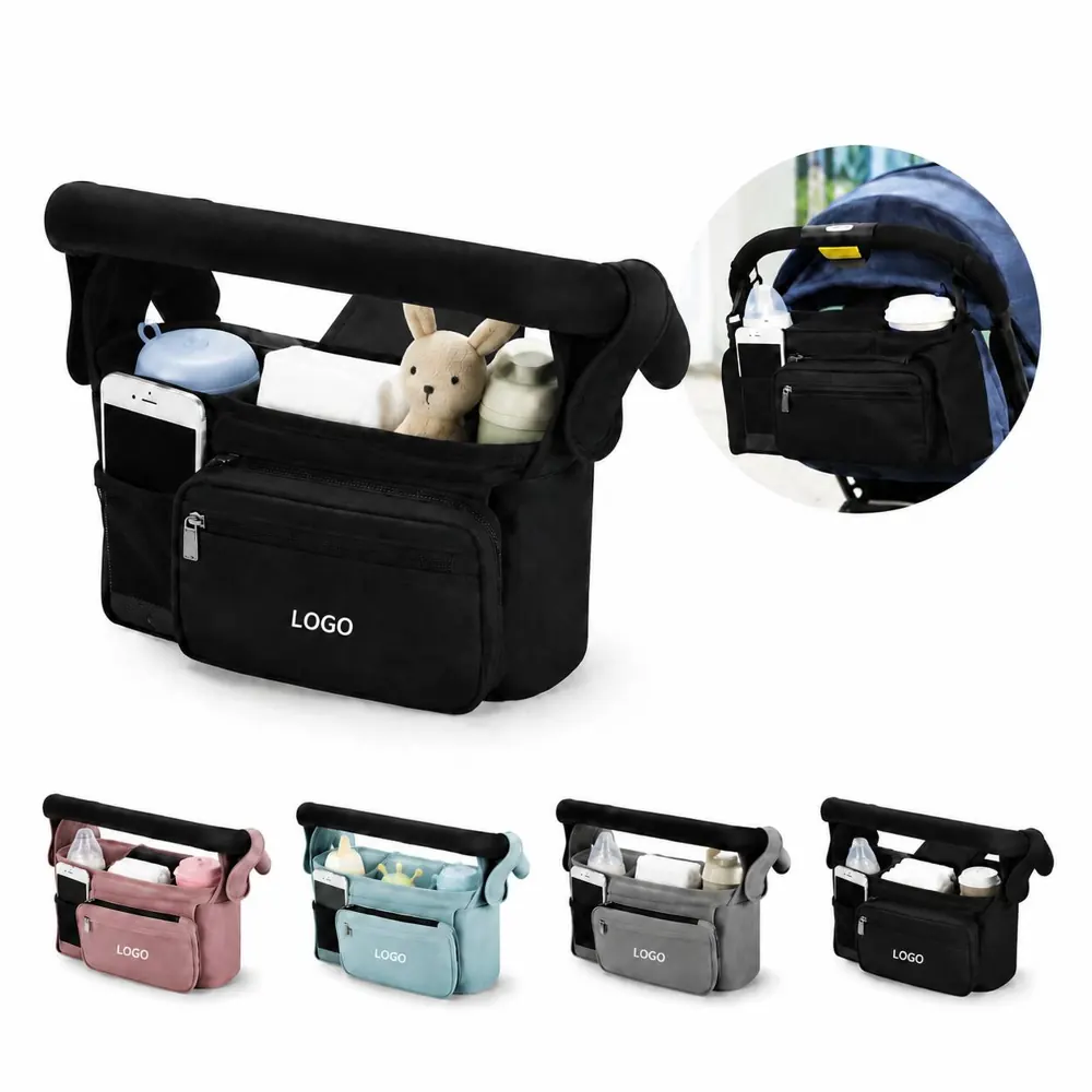 Waterproof Stroller Storage Bag with Cup Holder Organizer