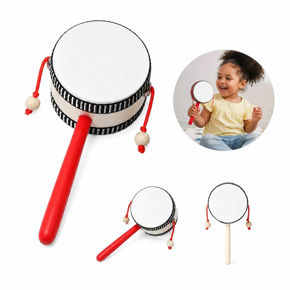 Eco Wooden Rattle Drum Toy for Toddlers, Natural Sound Maker 2