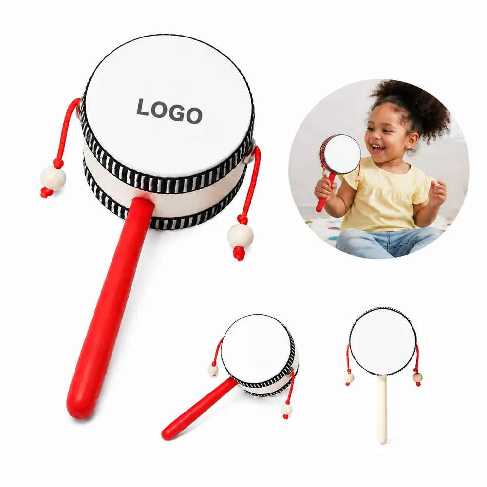 Eco Wooden Rattle Drum Toy for Toddlers, Natural Sound Maker