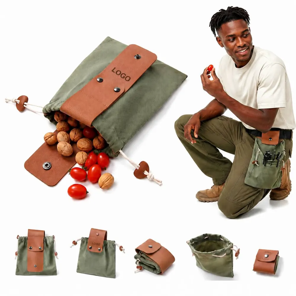 PU Leather Foraging Pouch with Belt Loop and Snap Closure