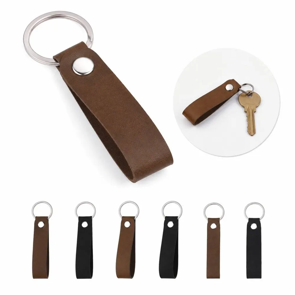 Genuine Leather Keychain with Metal Ring and Snap Closure 2