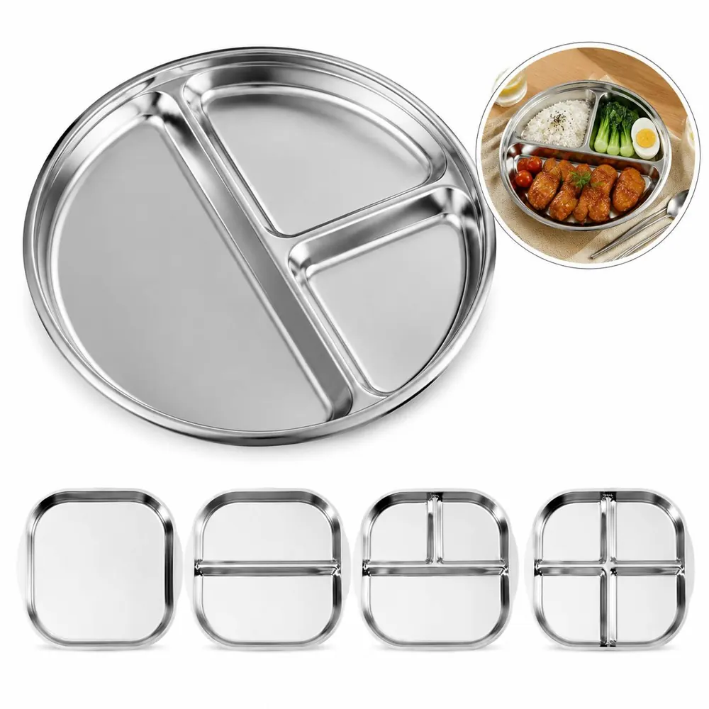 304 Stainless Steel Compartment Plate, Food-Grade Divided 2