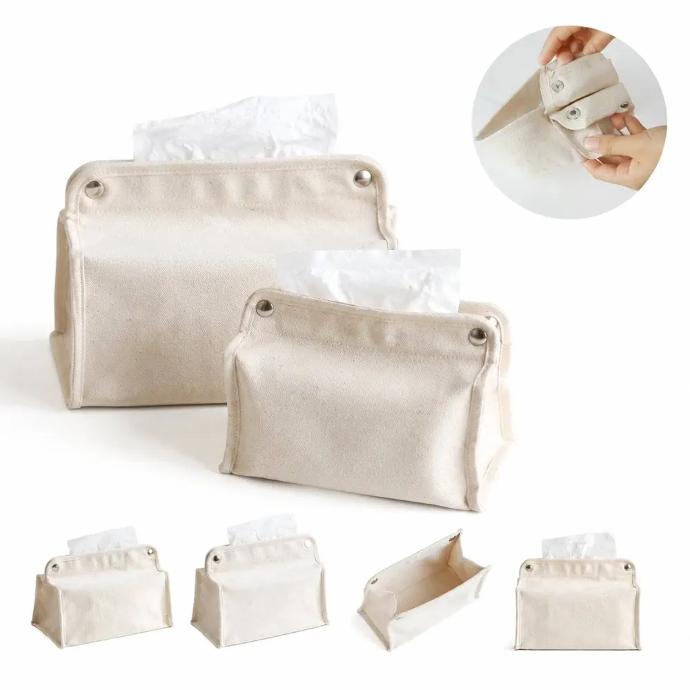 Canvas Foldable Tissue Box for Travel Home Office 2
