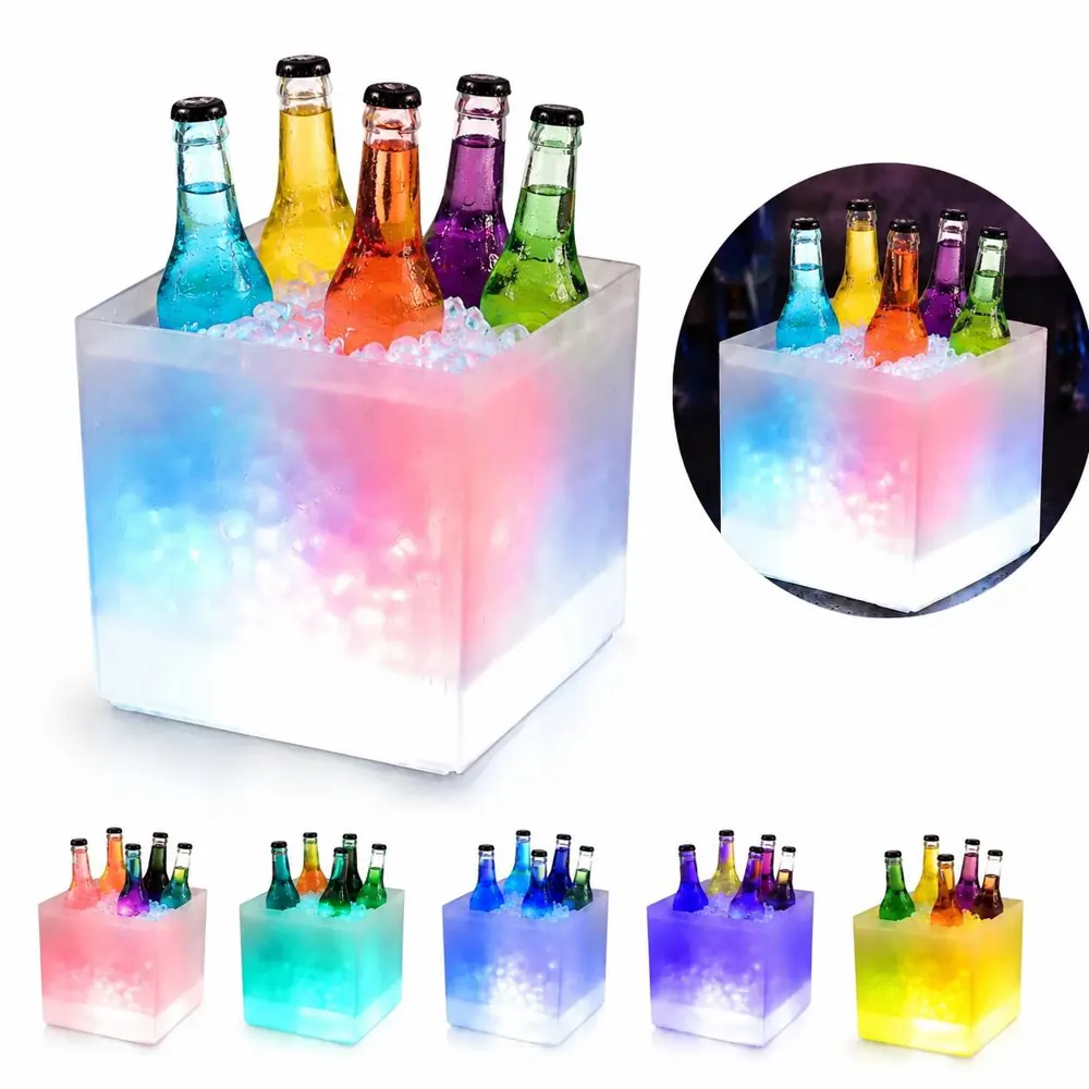 Glowing PP Ice Wine Bucket, Double-Wall Square Cooler 2