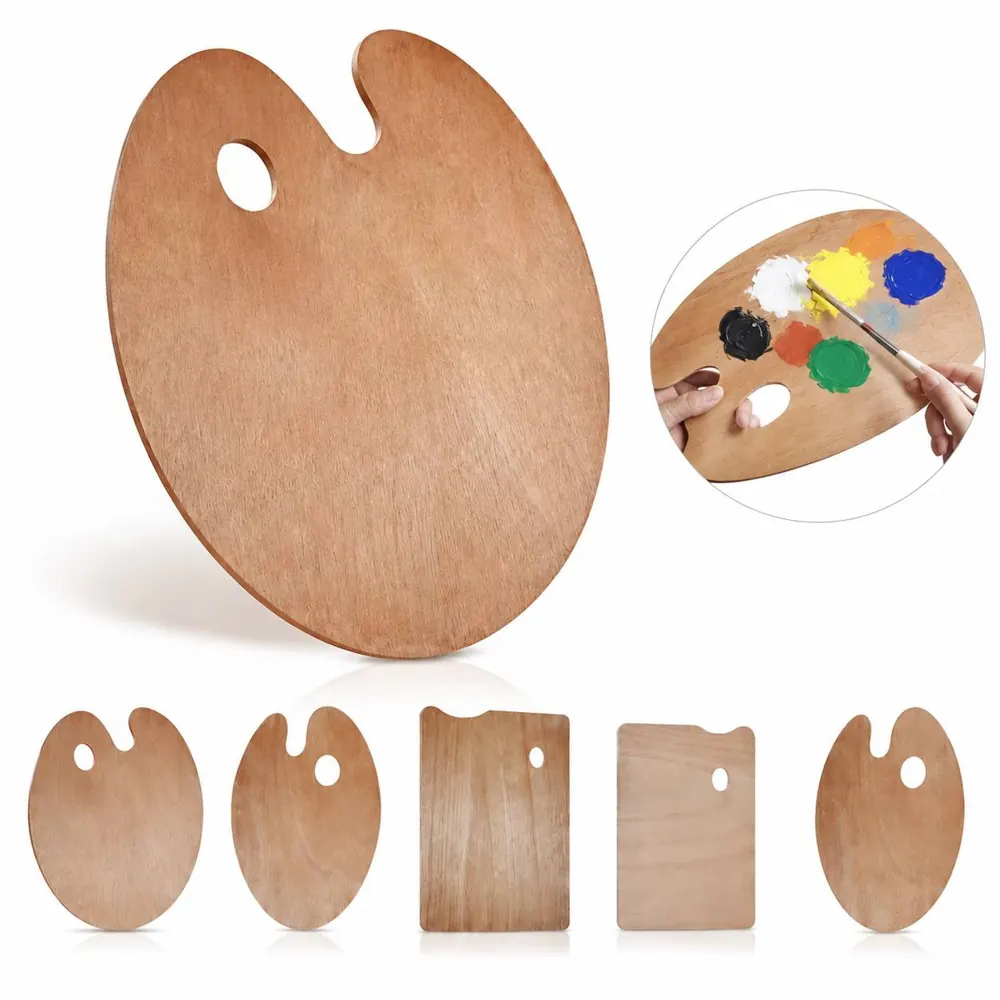 Ergonomic Wooden Oval Artist Palette with Thumb Hole 2