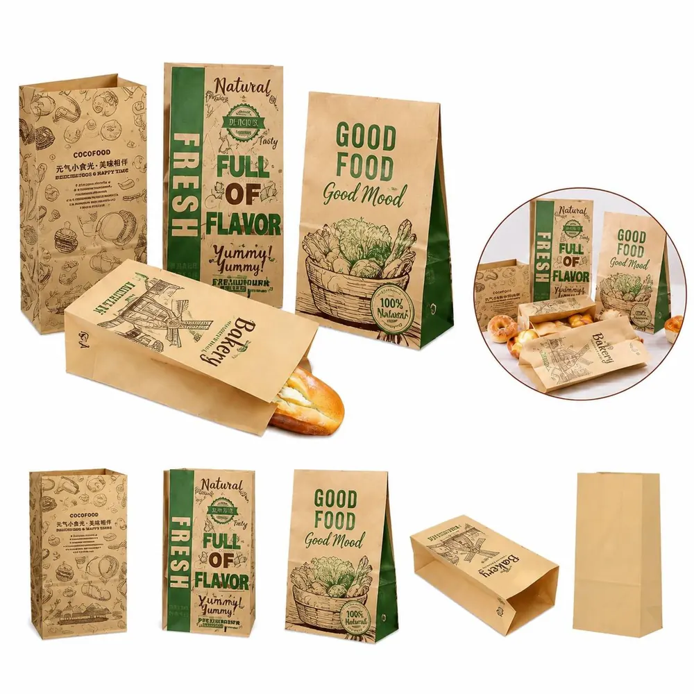 Natural Kraft Square Grocery Bags for Hamburger Breads 2