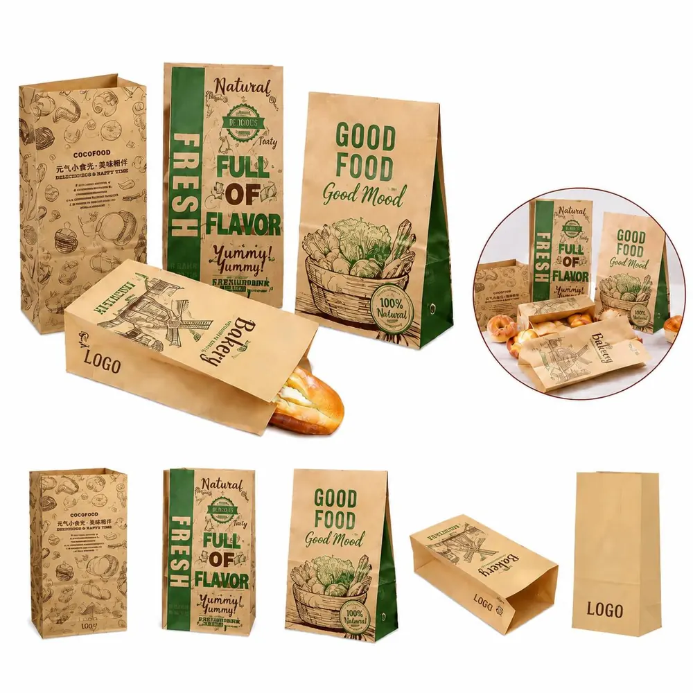 Natural Kraft Square Grocery Bags for Hamburger Breads