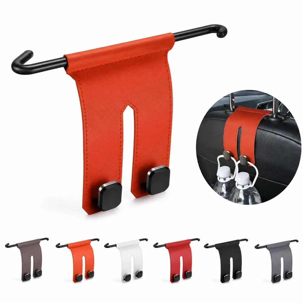 PU Leather Car Seat Back Metal Double Hook Organizer 2