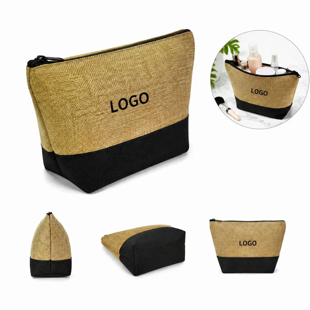Linen Cosmetic Bag with Zipper, Durable and Foldable Travel