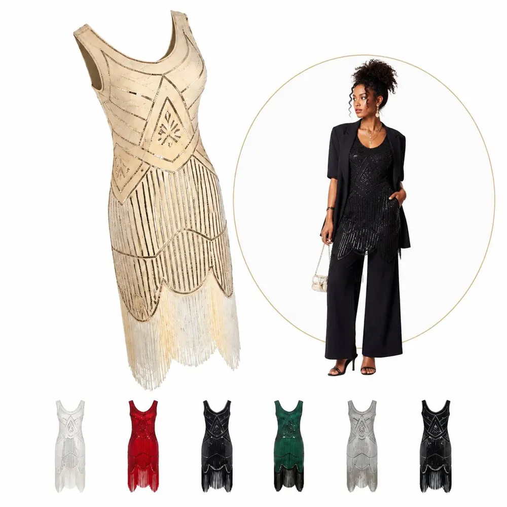 Shimmering Sequin Fringe Cocktail Dress for Party Evening 2