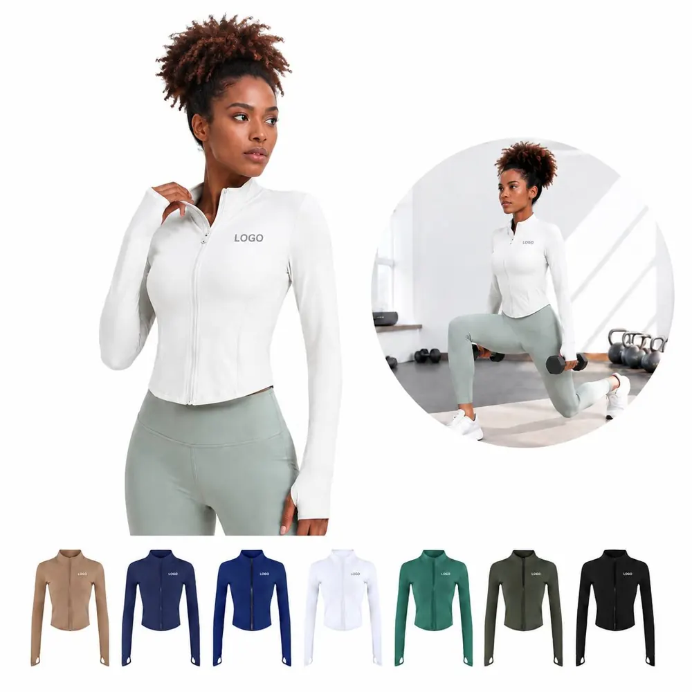 Women's Cropped Full-Zip Running Jacket with Thumb Holes
