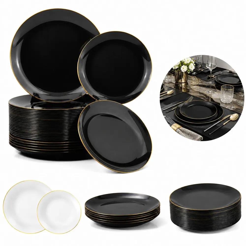 Gold Rim Disposable Plastic Plates 7.5 & 10 Inch, Sturdy 2