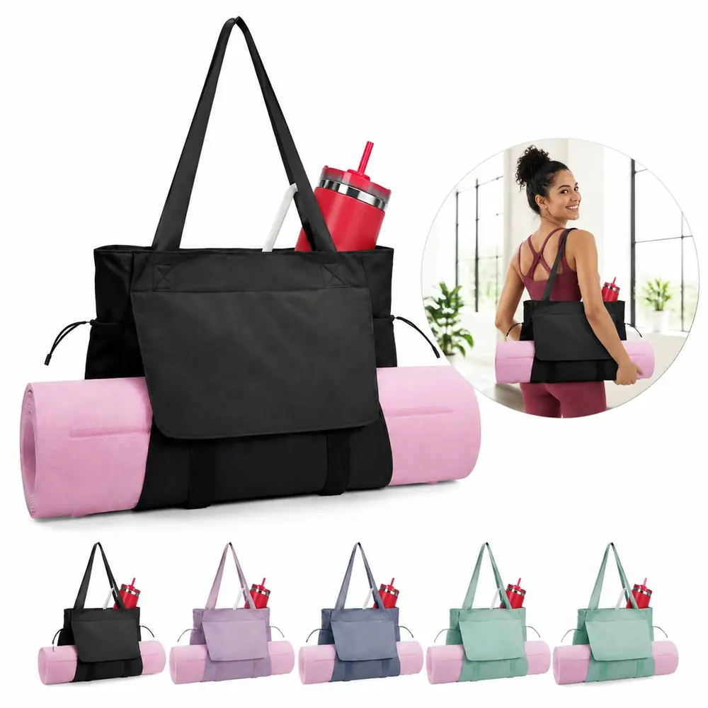 Water-Resistant Yoga Tote Bag with Mat Holder, Large 2
