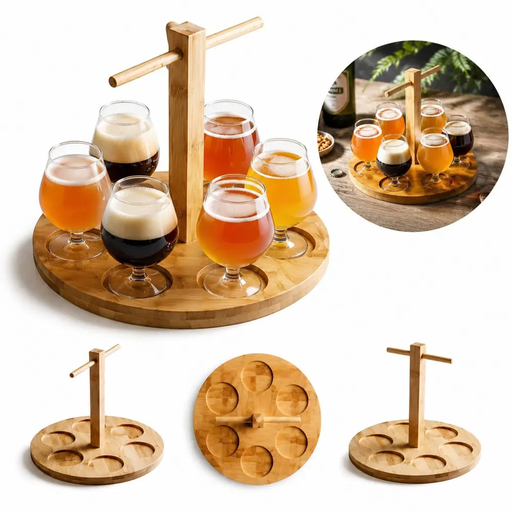 Wooden 6-Slot Shot Glass Tray with Handle 2